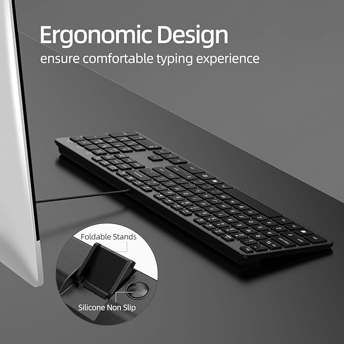 Wired USB Keyboard, Comfortable Quiet Chocolate Keys, Durable Ultra-Slim Wired Computer Key board(QWERTY) for PC, Windows 11/10/8/7/XP/Vista KB1430 (grey wired keyboard, Full Size Keyboard)