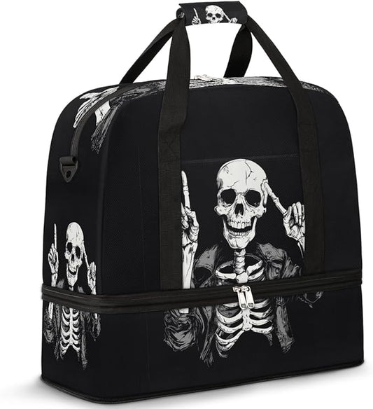 Sports Gym Bag, Human Skeleton Skull Halloween Travel Duffel Bag with Shoes Compartment Waterproof Overnight Bag Workout Weekender Bag Boys Girls Yoga Dance Bag Gym Tote Bag for Women Men