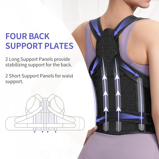 Fit Geno Back Brace Posture Corrector for Women and Men, Shoulder Straightener, Adjustable Full Back Support, Upper and Lower Back Pain Relief - Scoliosis, Hunchback, Hump, Thoracic, Spine Corrector (black, Small)