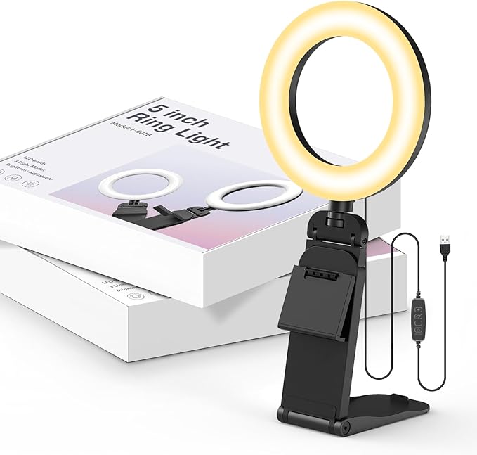 2Packs-Ring Light for Computer Laptop,Video Conference Lighting kit for Zoom Meetings,5" Small Led Selfie Light Portable DeskLight with Stand,Cell Phone Holder Desktop Lighting for Skype Call Black