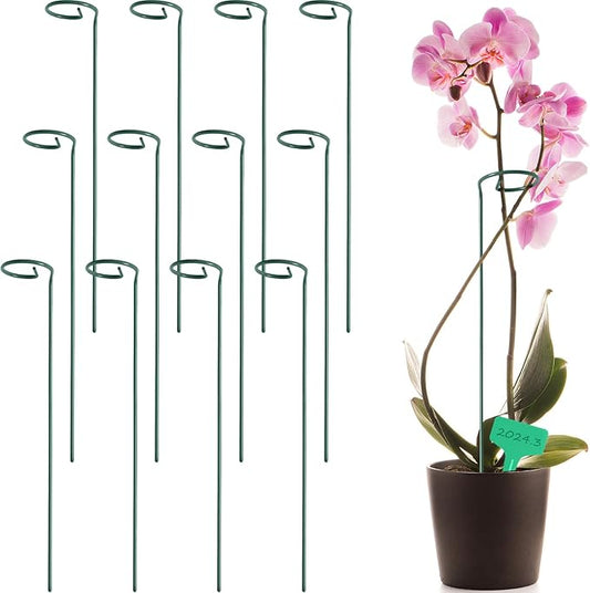 GROWNEER 12 Packs 16 Inches Plant Support Stakes, with 15 Pcs Plant Labels, Garden Single Stem Flower Support Stake, Plant Cage Support Rings for Flowers Amaryllis Orchid Peony Lily Rose