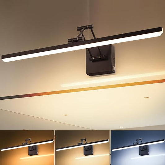 Picture Light for Wall 24" Cordless Lamp 270°Rotation Vanity Light Bar for Bathroom Over Mirror,3CCT Dimmable Art Light Led Wall Sconces for Poster,Room,Make Up,Hallway(Matte Black)
