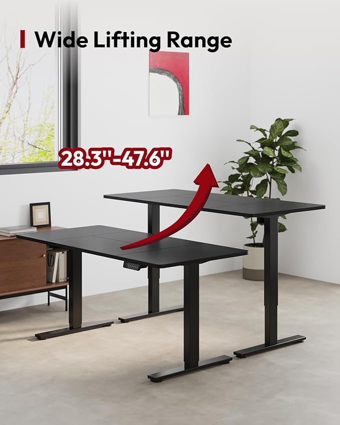 SANODESK Standing Desk Height Adjustable Electric Stand up Desk 63x28 Inches Sit Stand Home Office Desk with Splice Board, Black Frame/Black Top