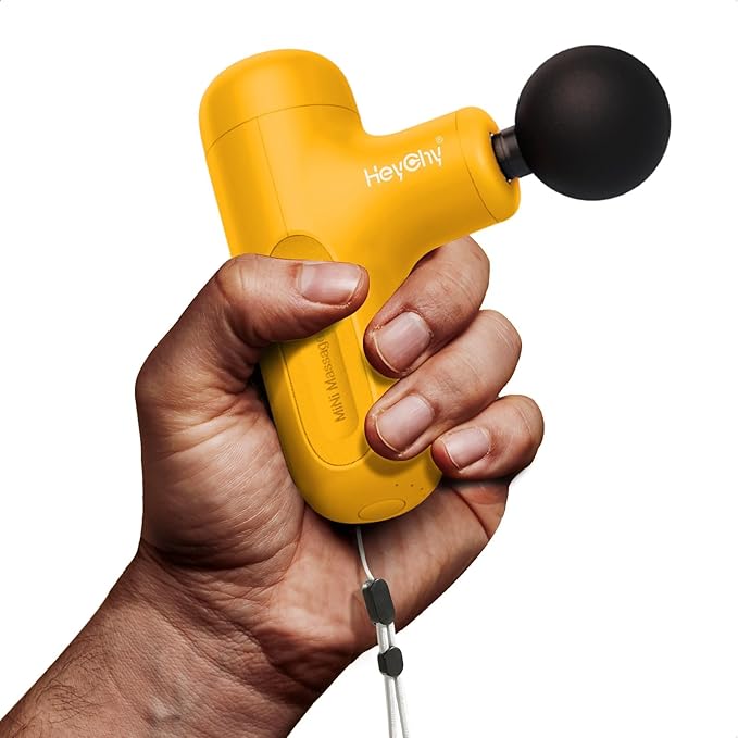Mini Massage Gun Deep Tissue, Handheld Portable Mini Travel Size Percussion Deep Tissue Massager with 4 Attachments & 5 Speeds, Ideal Gift for Men & Women, Yellow