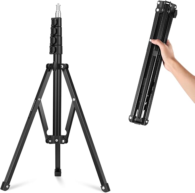 NEEWER 71" Portable Metal Camera Tripod Stand, Reverse Folding Light Tripod with LED Light Ring, Reflector, Flip Locks for Live Streaming, Vlog, Video Recording, ST180R