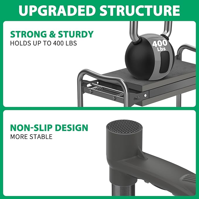 TomCare Garden Kneeler and Seat 10.64” Wider Larger Soft Kneeling Pad Garden Bench with 2 Large Tool Pouches Heavy Duty Garden Stool Foldable Tools Gardening Gifts for Women Men Gardeners,Grey