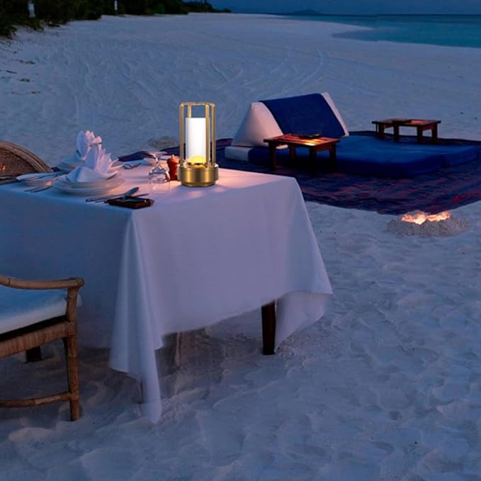 Portable Outdoor Table Lamp, Cordless Dimmable Touch Table Light, Rechargeable Battery Operated Small Lamp with 3 Colors and Brightness Control for Bedroom/Patio/Camping/Bar/Coffee Shop (Gold)