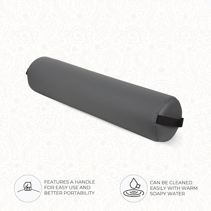 ForPro Full Round Bolster Pillow, Cool Grey, Oil and Stain-Resistant, for Massage and Yoga, 6” R x 26” L