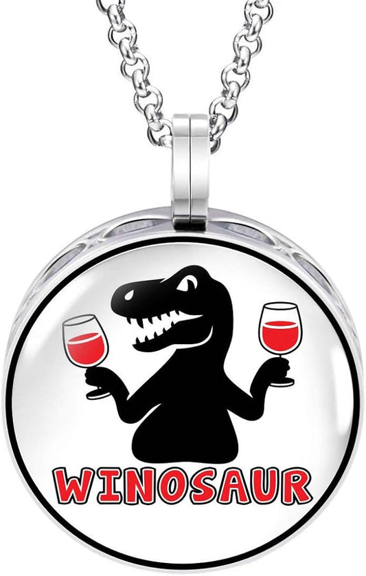 Wild Essentials Winosaur Enamel Finish Essential Oil Diffuser Necklace Gift Set - Includes Aromatherapy Pendant, 24" Stainless Steel Chain, 8 Color Refill Pads