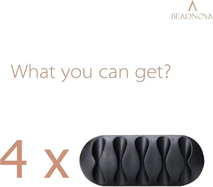 BEADNOVA Cord Organizer Cable Organizer Cable Clips Cord Holder for Desk Management Wire Holder Clips for Computer Desk (Black, 4 pcs)