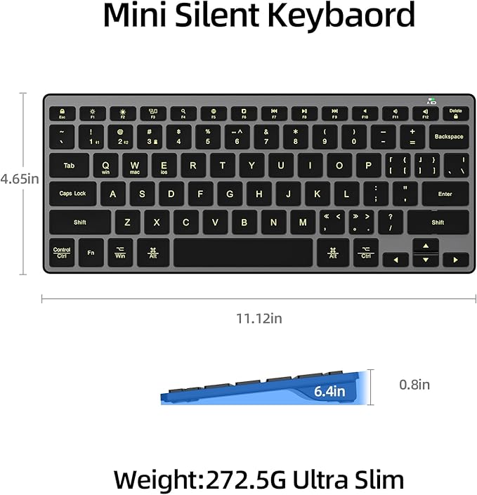 BFRIENDit Wireless Bluetooth Compact Keyboard Ultra - Quiet Chocolate Keys 2.4GHz Connection Slim Wireless Computer Keyboard for Mac, Windows 11/10/8/7/Vista, Microsoft & PC, Smart TV - Black