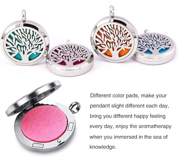 Aromatherapy Essential Oil Diffuser Necklace Stainless Steel lnspirational Locket Pendant(Tree of Life)