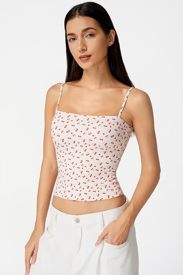 QINSEN Women's Double Lined Basic Tank Top Adjustable Spaghetti Straps Sleeveless Camisole Shirts