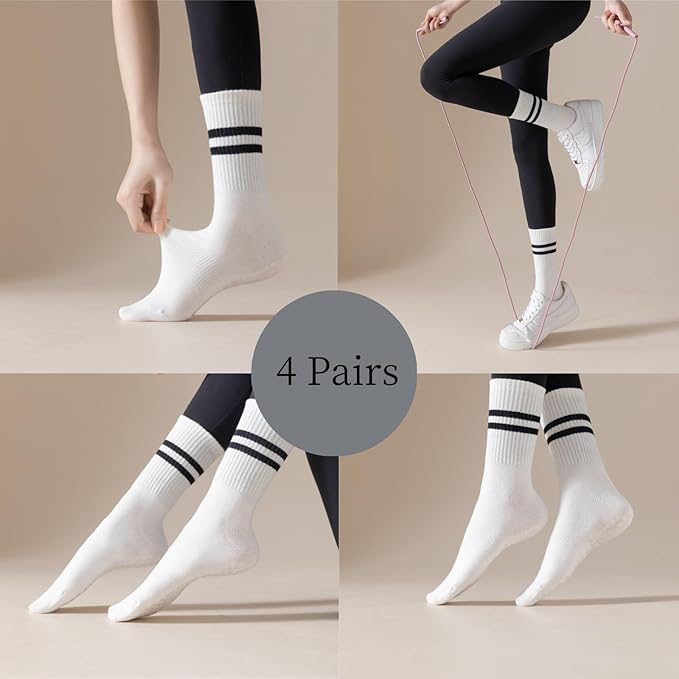 Yoga Socks with Non-Slip Grips for Women - 4 Pairs Pilates, Barre, Gym, Dance Workout Anti-Skid Socks