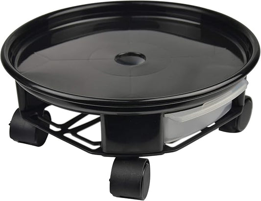 1 Pack 17.7" Black Plant Caddy with Easy Moving Caster Wheels and a Water Container Round Movable Planter Dolly Trolley Tray Pallet Outdoor Indoor Tree Flower Stand Planter