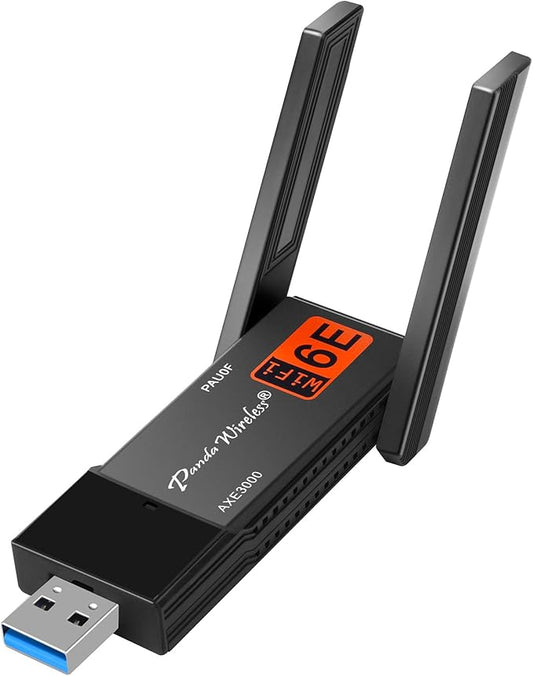 Panda Wireless® PAU0F AXE3000 Tri Band (2.4/5 / 6 GHz) WiFi 6E USB 3.0 Adapter - Windows 10/11, Zorin, MX Linux, EndeavourOS, Mint, Ubuntu, Manjaro, openSUSE, Fedora, Kali and Raspbian