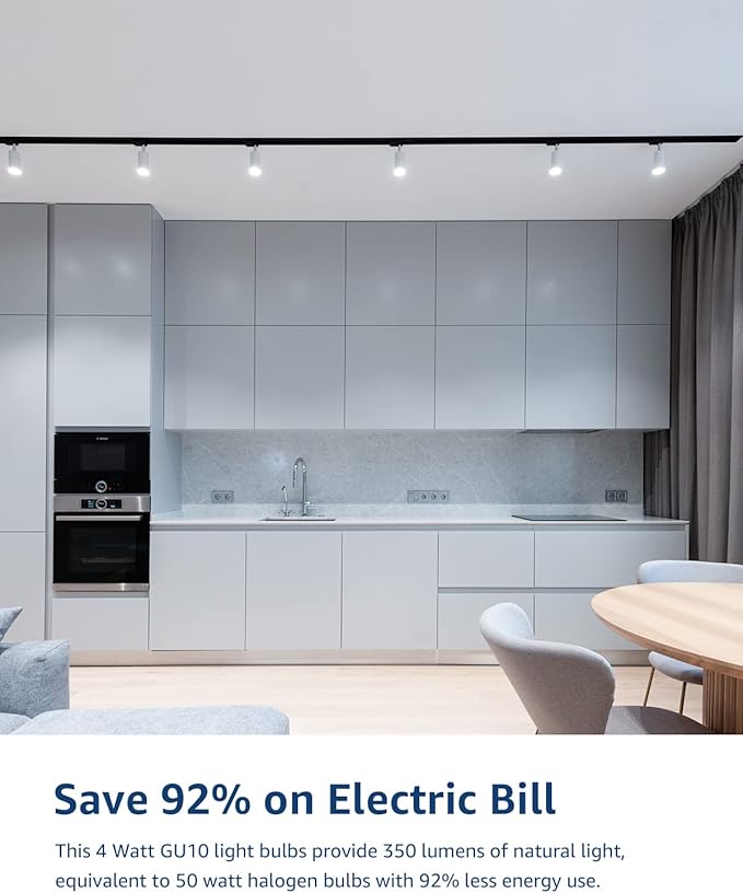 LE GU10 LED Light Bulbs Non-Dimmable, 5000K Daylight White GU10 Bulb Replacement for Recessed Track Lighting, 4W LED Bulbs with 100°Flood Beam for Kitchen, Range Hood, Living Room, Bedroom, 6 Pack