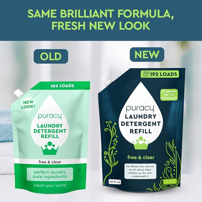 Puracy Laundry Detergent Refill - Enzyme-Powered Liquid Detergent Concentrate, Natural Laundry Detergent Seen on TikTok, Non-Toxic (Free & Clear, 48 fl oz, 192 Loads)