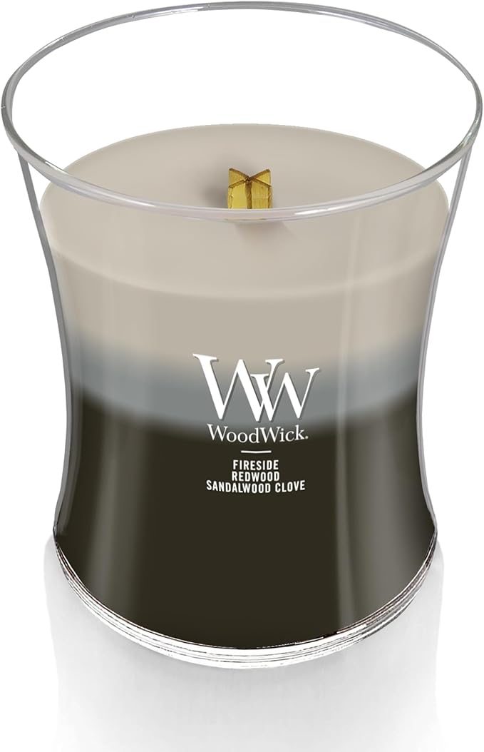 WoodWick Warm Woods Medium Hourglass Trilogy Candle Crackles as it Burns Perfect for Gifting