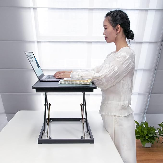 Standing Desk Converter Height Adjustable Stand Up Desk Riser - Supports 300 lbs, Fully Assembled Monitor/Laptop Riser Workstation, Black.