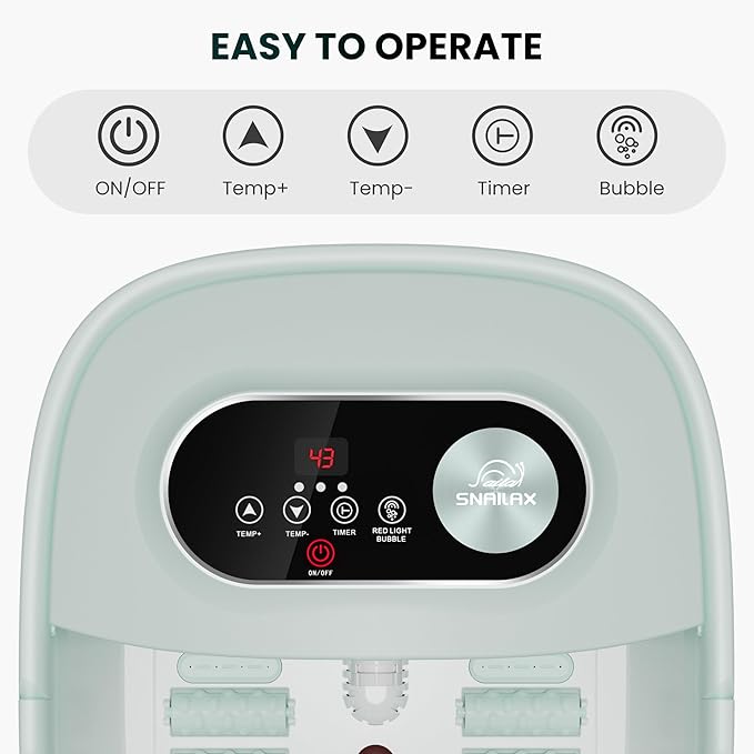 Snailax Collapsible Foot Spa with Heat, Foot Bath Massager with 8 Massage Rollers, Temperature Control, Bubbles, Pumice Stone, Foot Soaking Tub, Pedicure Foot Spa (Green)