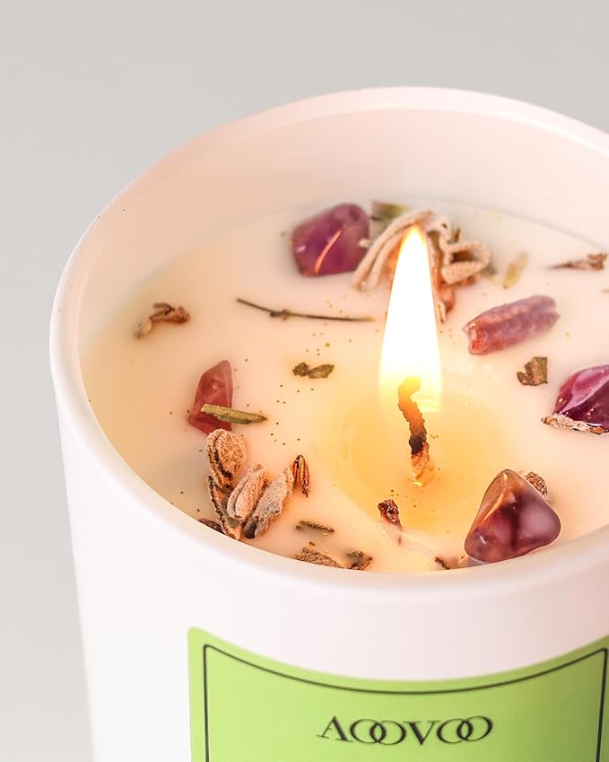 AOOVOO Sage Scented Candles for Women - Aromatherapy Candle with Crystals Inside, 10oz Soy Candles for Home Scented, Birthday Gifts Mothers Day Candle for Women Mom