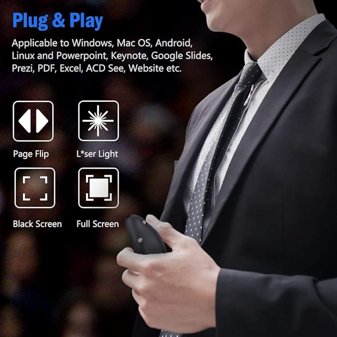 Presentation Remote Clicker, Wireless Presenter for PowerPoint Presentation Remote, RF 2.4GHz USB for Mac, Keynote, Computer, Laptop