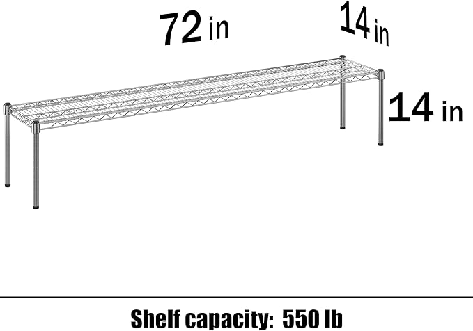 14" Deep x 72" Wide x 14" Height Wire Shelving Kit | 1-Tier | NSF Commercial Storage Rack Unit