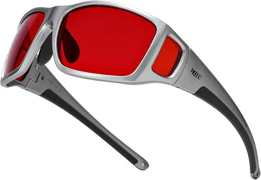 TIJN Sonia Sleep Glasses for Blue & Green Light Blocking,Red Lens with Dual AR Coating,Wraparound Frame for Gaming Screen