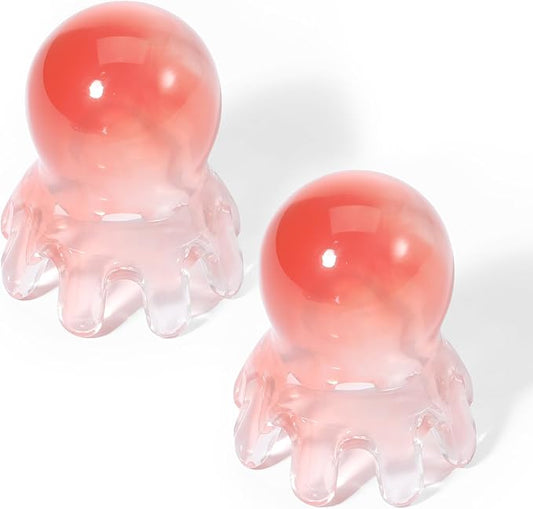 2 Pcs Octopus Head Massager Comb, Scalp Massager Tool Point Massage Comb Head SPA Equipment Acupressure Tool Scalp Scratcher with 8 Unique Points, for Heads and Body Relaxation (Pink)