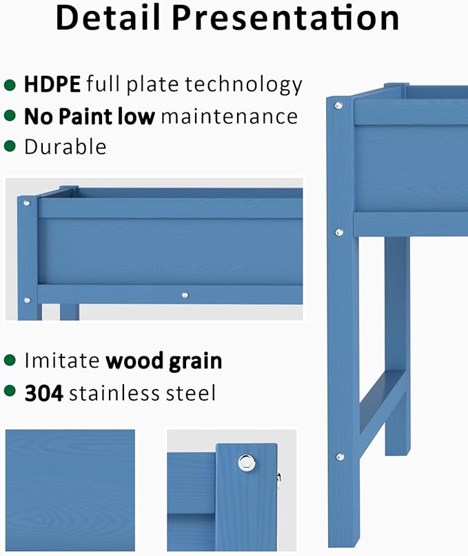 Raised Garden Beds Outdoor with Legs,Outdoor Planter Box，Non-Cracking,Rust Resistantand Rot-Resistant for Vegetable Garden for Backyard, Patio, Balcony Outdoors/Indoors, Navy