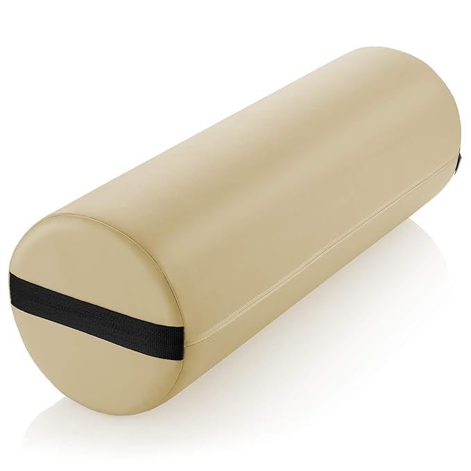 Saloniture Jumbo Round Massage Table Bolster Pillow Pad - 26 x 9 Inch - Cream