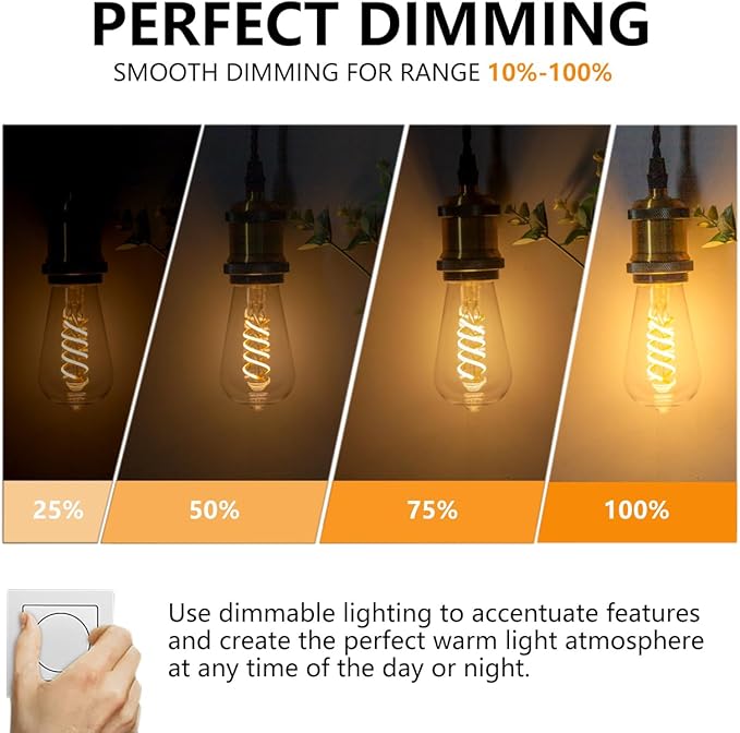 BORT Dimmable Edison Bulbs, 6W Equivalent to 60W Vintage LED Bulbs, E26 2700K ST58/ST19 - Flexible Spiral Filament - Clear Plastic Screw - 6Pack