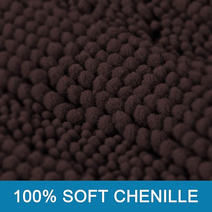 Non Slip Thick Shaggy Chenille Bathroom Rug Mat Set Extra Soft and Absorbent Striped Floor Rugs, 2 Piece, Machine-Washable