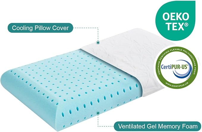 Pillows Queen Size Set of 2 Cooling Memory Foam Pillows for Sleeping, Cooling Gel Pillow for Hot Sleepers, Bed Pillow for Side, Back and Stomach Sleepers, Luxury Firm Gel Pillow for Neck Pain Relief