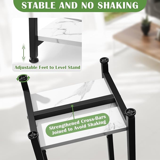 Tall Plant Stand Indoor,31 Inch Plant Stands,2 Tier Metal Plant Stand with Heavy Duty Wood,Marble White and Black