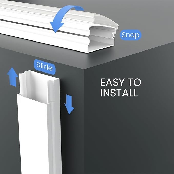 Cord Hider 153in - Cord Covers for Wires - Paintable Cable Hider - Cable Management - Wire Hiders for TV On Wall - Cable Management Cord Hider Wall - Cable Raceway - 9X (L17 x W1.1 x H0.55) - White