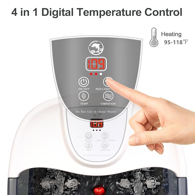 Foot Spa Bath Massager with Heat [2025 Upgraded], Vibration, Temperature Control, Jets, Bubbles, Epsom Salt, Feet Massager with 22 Massage Rollers, Foot Bath for Relaxation, Large, Grey