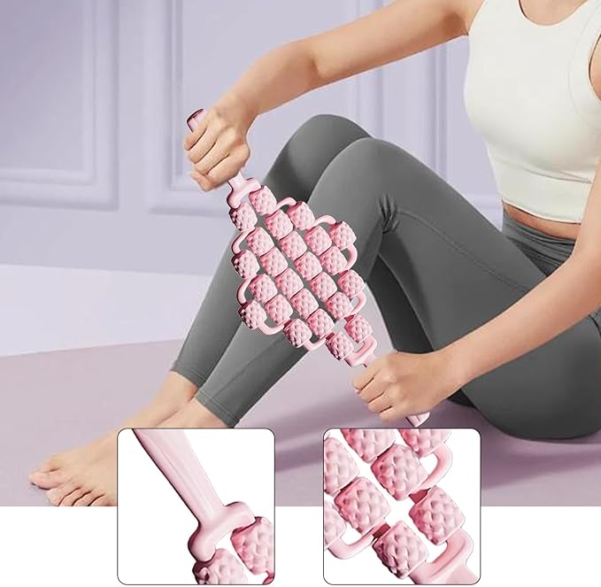 Massage Roller Sticks Ergonomic Handheld Massage Tool for Waist Shoulders Stomach Arms Buttocks, Pink