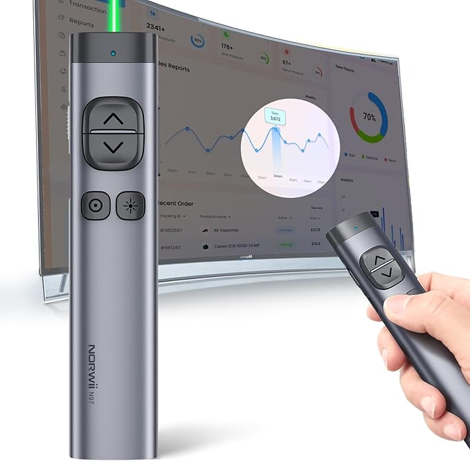 Norwii N97s TV Screen Presentation Clicker for powerpoint presentations, powerpoint clicker, Presentation Remote, Bluetooth Wireless Presenter, Digital Pointer for TV Screen Under Win/mac