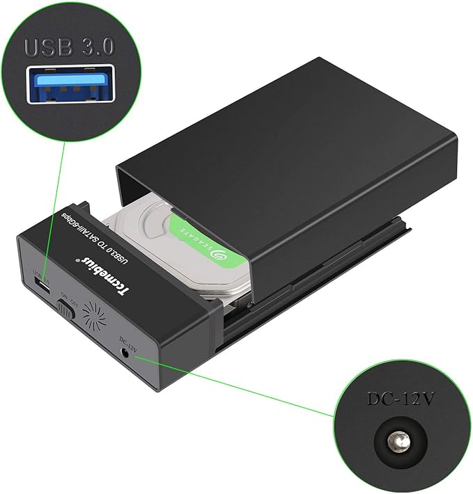 USB 3.0 External Hard Drive Enclosure for 2.5 3.5 Inch SATA I/II/III HDD SSD Up to 20TB, 3.5'' Tool-Free HDD Docking Station, Support UASP, Automatic Sleep Function (TCC-S863)