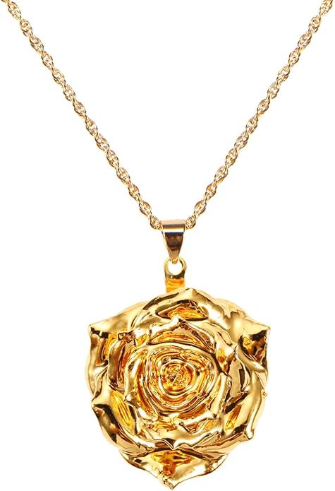 AliveRose Real Rose Gold Dipped Necklace Gifts for Women, 24K Gold Dipped Rose Pendant Necklace Jewelry Mothers Day Anniversaries Birthday Christmas Special Occasions Gifts for Her Mom Wife
