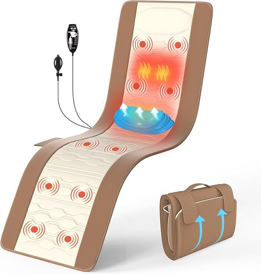 Full Body Massage Mat with Heat, Back Massager for Pain Relief Deep Tissue, Back Massage Pad with Lumbar Support Traction，Pillow-Free, 10 Vibration Motors & 5 Massage Modes, 2 Heating Pads for Back