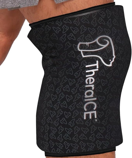 TheraICE Knee Ice Pack Wrap PRO Compression Sleeve, Reusable Gel Cold Packs Brace Also for Elbow, Ankle & Calf - Flexible Cold Wrap Recovery, FocusZone Technology for Extra Cooling & Pressure