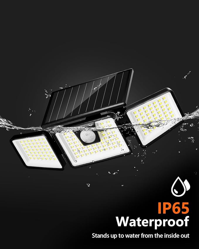 INCX Solar Motion Sensor Lights Outdoor, 3 Heads Security Lights Solar Powered, 156 LED Flood Light Motion Detected Spotlight for Patio Yard Garage Entryways, IP65 Waterproof 4 Pack