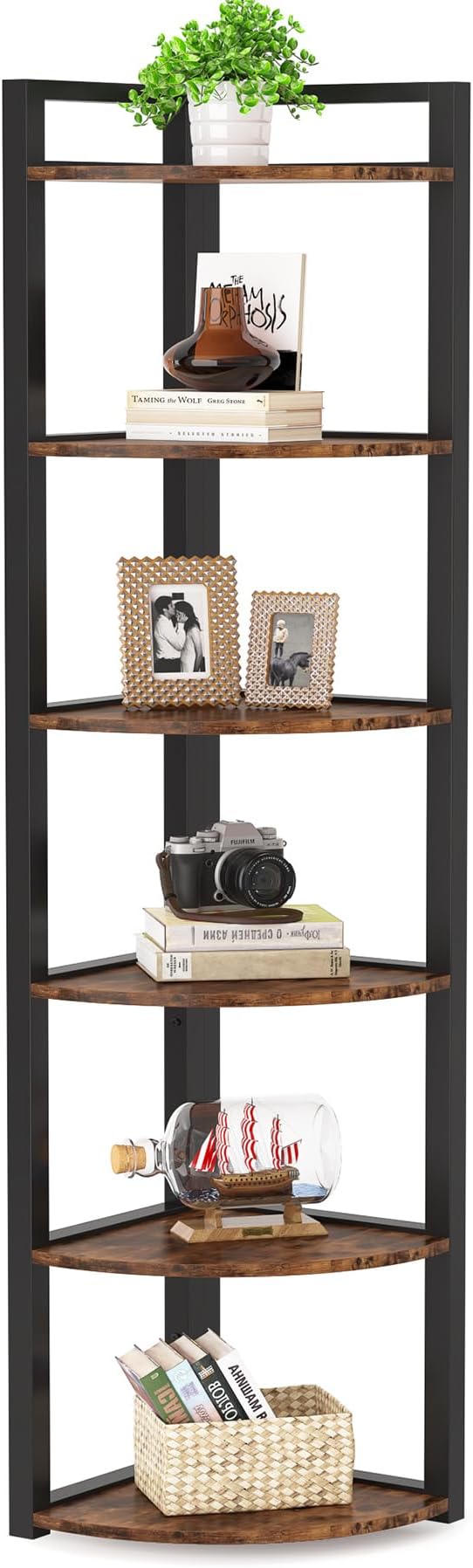 Tribesigns 6 Tier Corner Shelf, 70.9 Inch Tall Corner Bookshelf Small Bookcase Rustic Corner Shelving Unit Storage Rack for Living Room, Home Office, Kitchen, Small Space