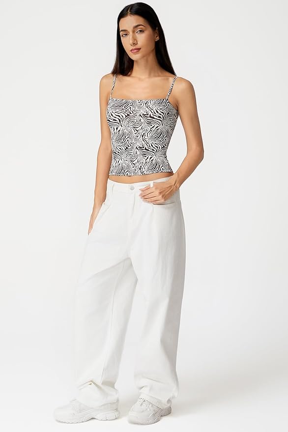 QINSEN Women's Double Lined Basic Tank Top Adjustable Spaghetti Straps Sleeveless Camisole Shirts