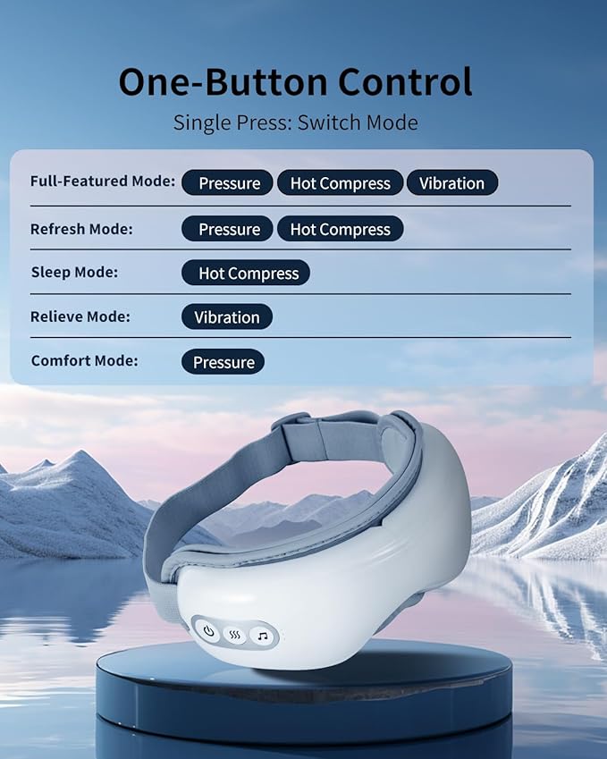 arboleaf Eye Massager with Heat, Heated Eye Massager for Migraines with Compression and Music, Wireless Eye Mask Massager with Heat, 5 Modes Portable Massaging Eye mask for Relieve Eye Strain