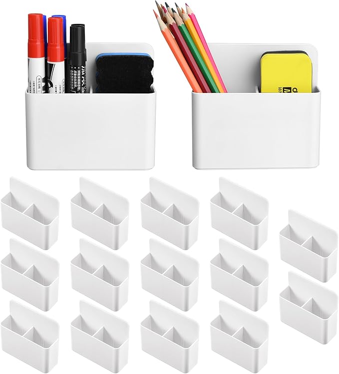 Mabrasse 16p Magnetic Dry Erase Marker Holder,Pen and Eraser Holder for Whiteboard, Magnet Pencil Cup Utility Storage Organizer for Office, Refrigerator, Locker and Metal Cabinets (16 Pack)