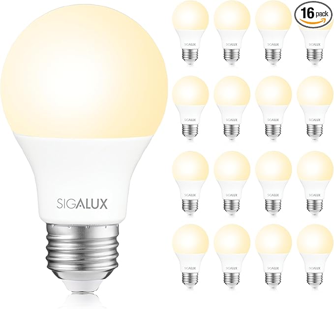 Sigalux EnergyPro, High-Efficiency LED Light Bulbs 60 Watt Equivalent A19 Standard Base, Non-Dimmable Efficient 5W, 2700K Soft White Bulb E26,750 Lumens,10,000 Hour Lifetime,16 Packs
